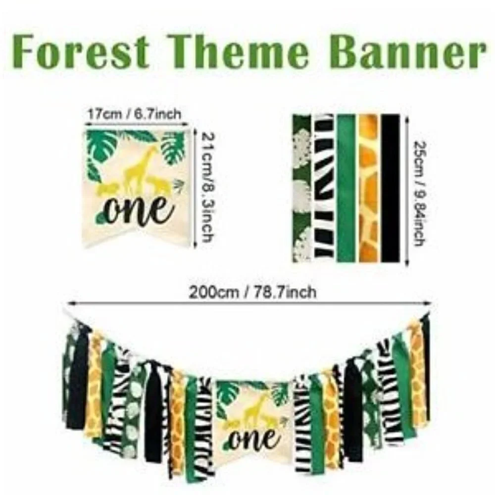 1ST BIRTHDAY PARTY FOREST JUNGLE SAFARI THEME DECORATIONS BANNER, CROWN, CAKE T